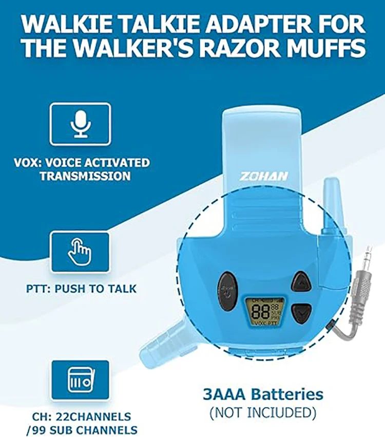 ZOHAN Walkie Talkie Adapter for Electronic Shooting Earmuff,Walkie Talkie with integrated Mic,3 Miles Range 22 Channels,Outdoors