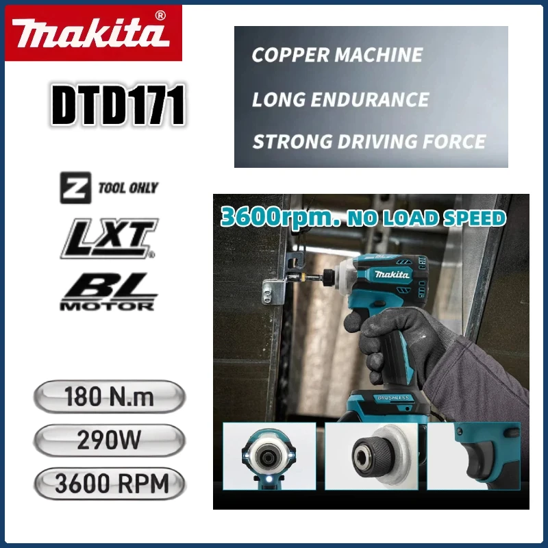 

Makita DTD171 Original 18v Impact Driver Cordless Brushless Electric Screwdriver Rechargable Drill Driver Makita Power Tool