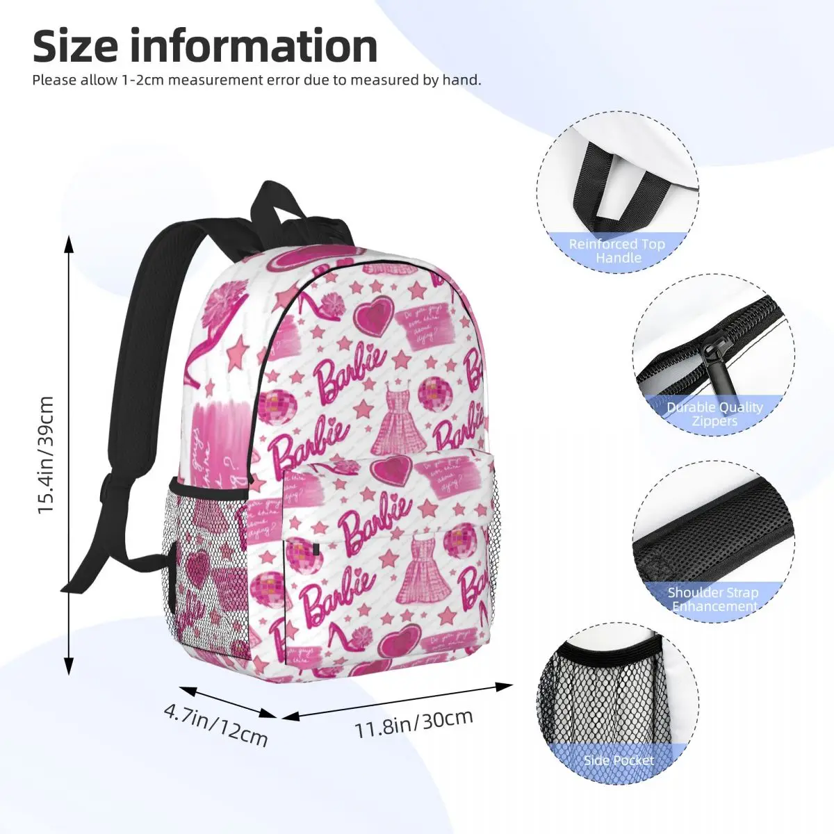 Barbie-mochila escolar informal ligera con estampado para la escuela, compras al aire libre, oficina, 15 pulgadas