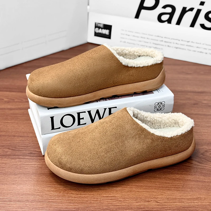 Winter New Arrival Men's Plush Lined Warm Cotton Slippers, Non-Slip Indoor Outdoor Cozy Fleece Shoes for Men
