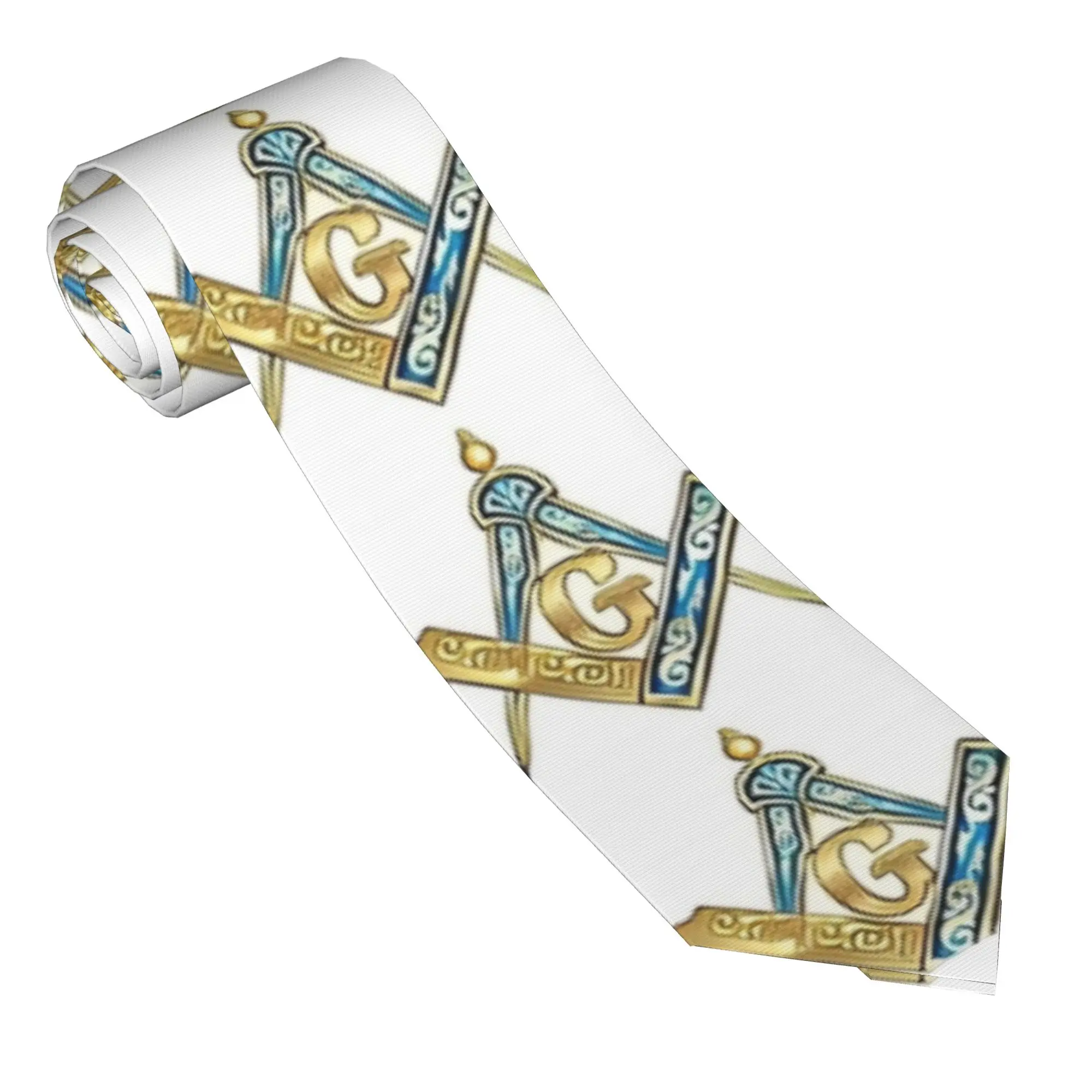 Compass Square Masonic Symbol In Blue And Gold Tie Freemasonry Daily Wear Neck Ties Neck Tie For Men Collar Tie Necktie Gift