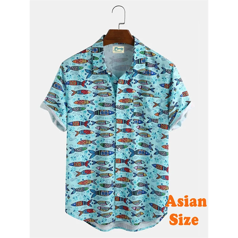 Summer Beach Leisure Animal Funny Shirts For Men 3D Print Fish Flamingo Popular Animal Graphic Short Sleeve Lapel Blouse Summer