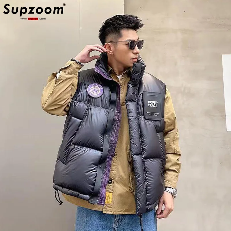 Supzoom-男性と女性のための革のスタンドアップカラーダウンベスト,暖かくて厚い,文字,トップファッション,新しい秋と冬のコレクション,2024