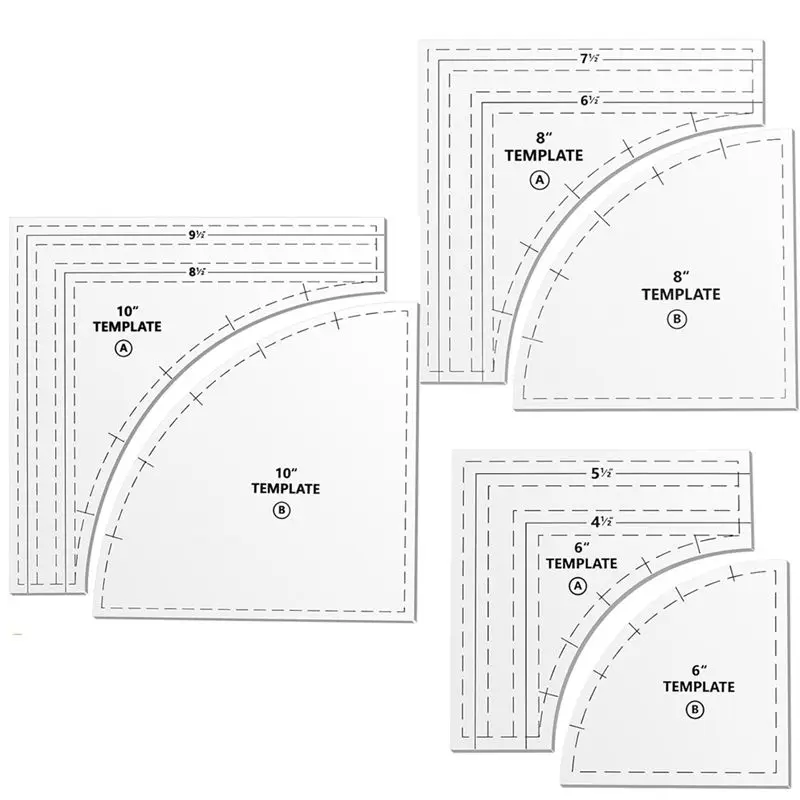 

[NEWA64Z!】 Quilting Rulers And Templates 3Set Drunkards Path Large With 1/4" Seam Allowance For Cutting Patterns
