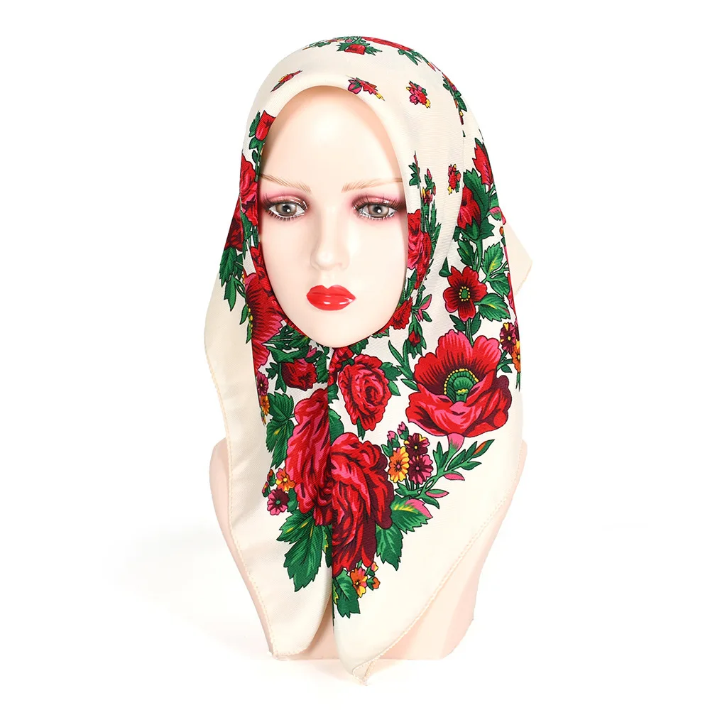 

70*70cm Russian National Square Scarf Women Luxury Floral Print Bandana Headband Scarves Babushka Handkerchief Female Head Wraps