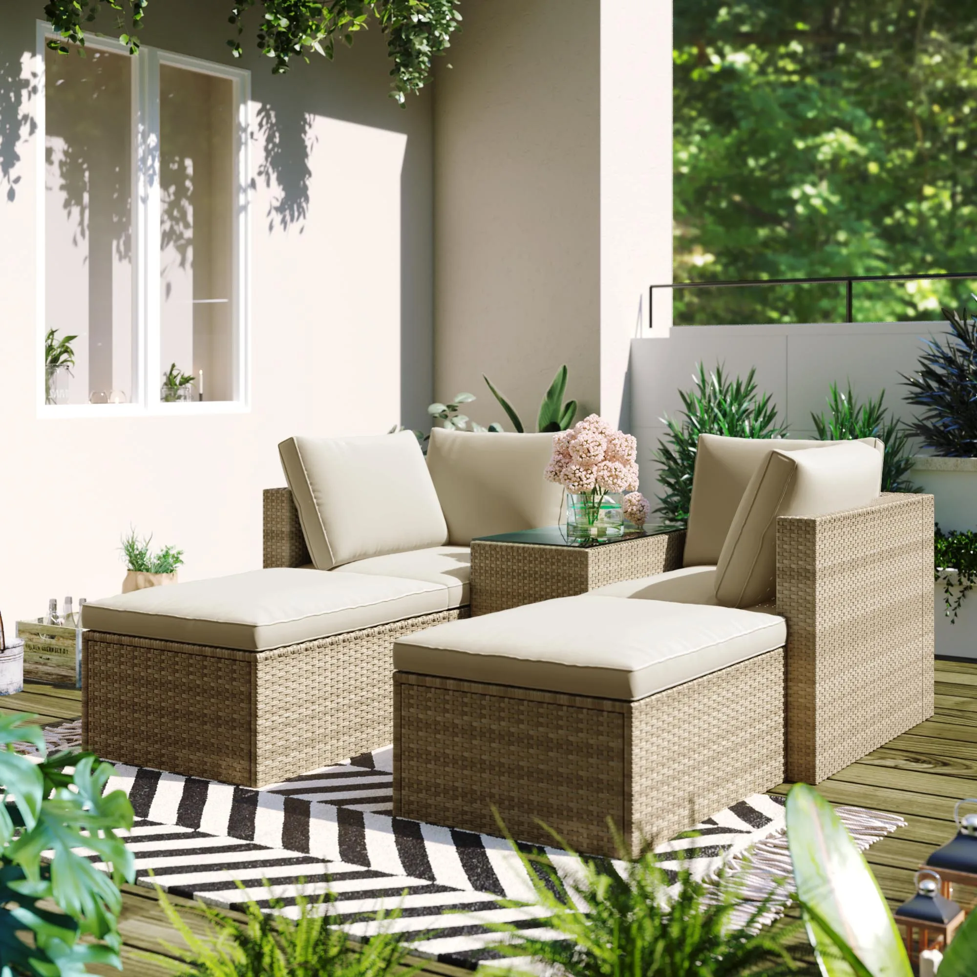 

5-Piece Wicker Rattan Sectional Sofa Set,Outdoor Patio Furniture Set, Brown and Beige