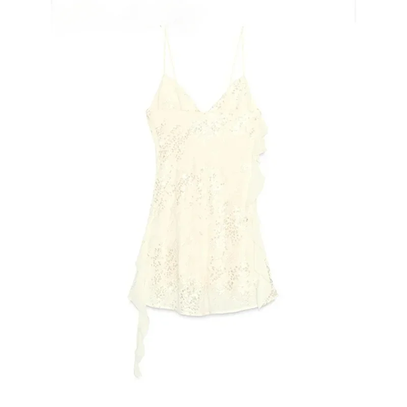 Y2K Abito da festa con paillettes Donna Bonny Backless Senza maniche Abito corto Ruffles Clubwear Nightclub Outfit 2025 Moda estiva