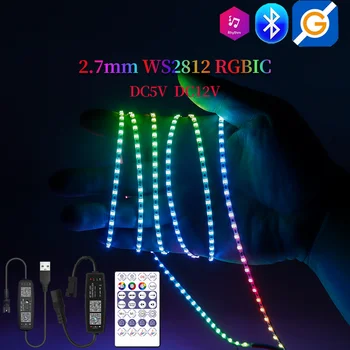 2.7mm WS2812 RGBIC LED Light 160Leds/M WS2812B 2020SMD addressable Lights Strip With DC/USB 28keys Music Led Controller DC5V/12V