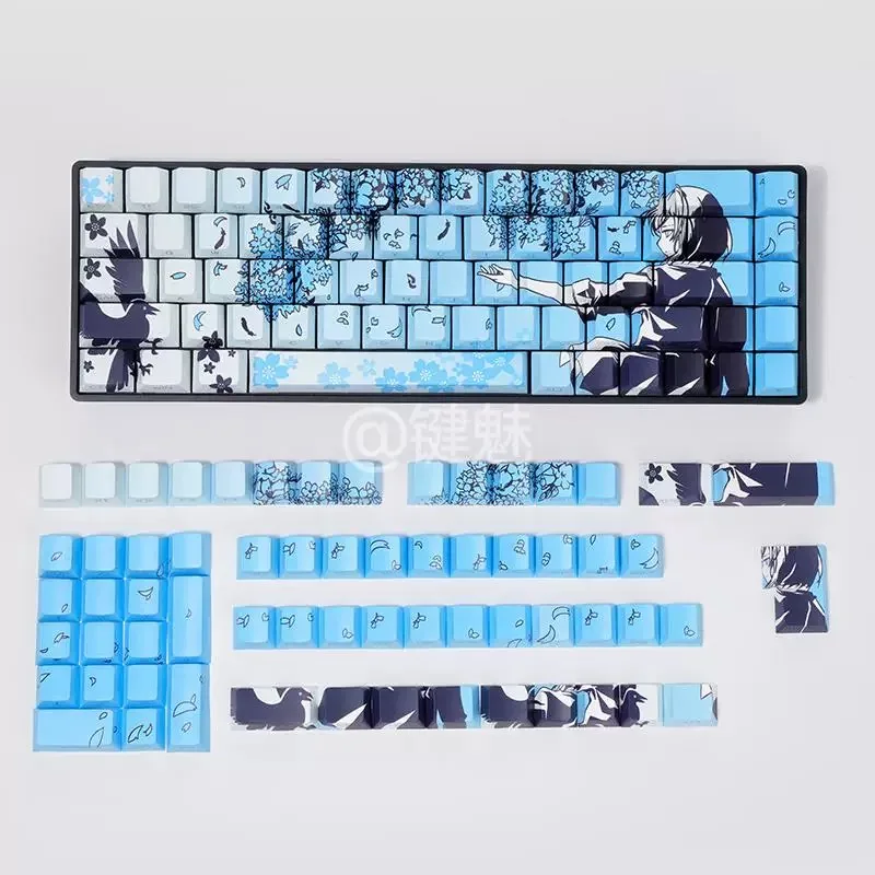 チェリープロファイルかわいいアニメキーキャップ、チェリープロファイルキーキャップ、MXメカニカルキーボード用のダブルショットシャインスルーpbtキーキャップ、132レイヴンサクラ