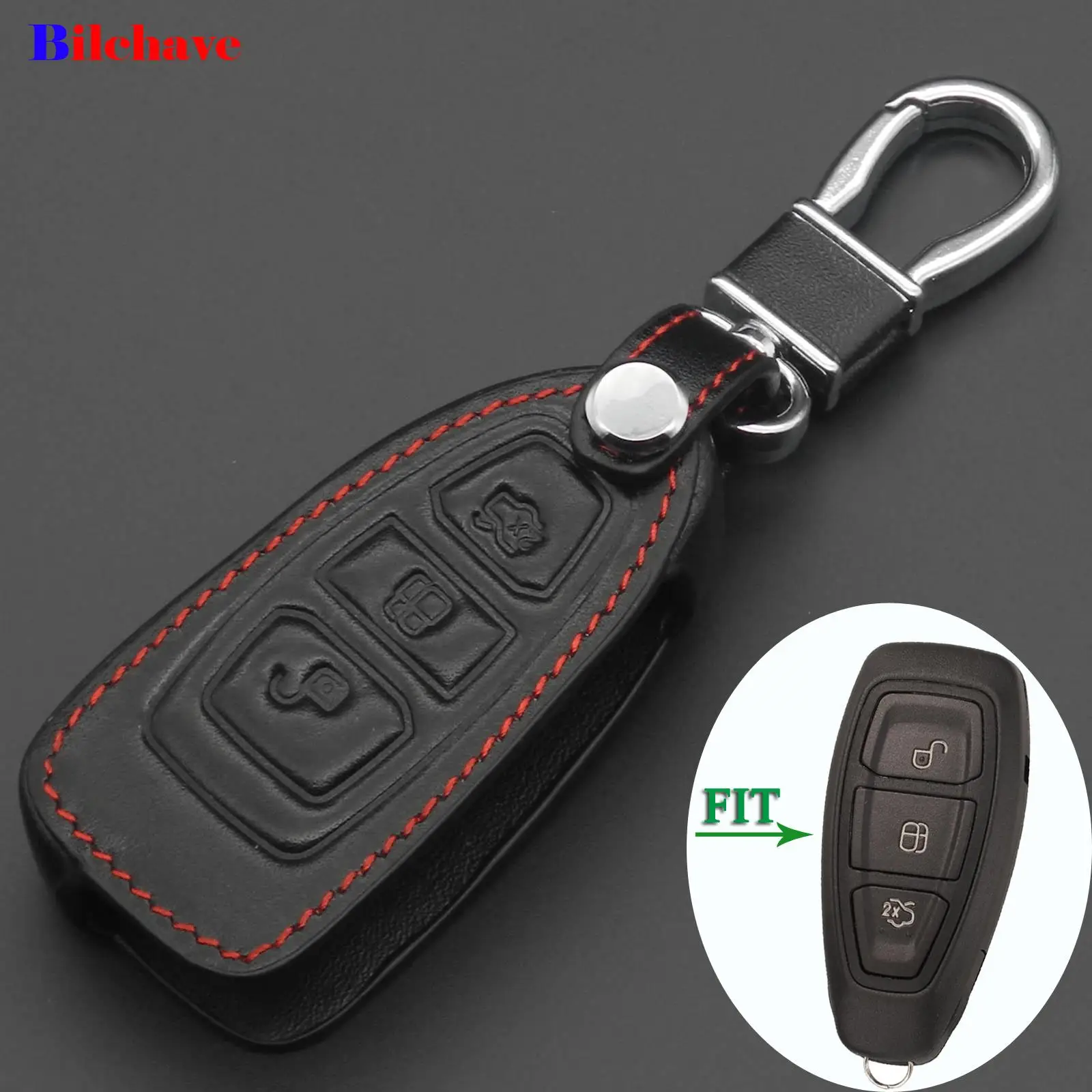 jingyuqin 3 Buttons Remote leather Case Fob For Ford Mondeo Mk4 Focus 2 3 4 St Kuga Fiesta Fusion Ecosport 2012 2013 2014