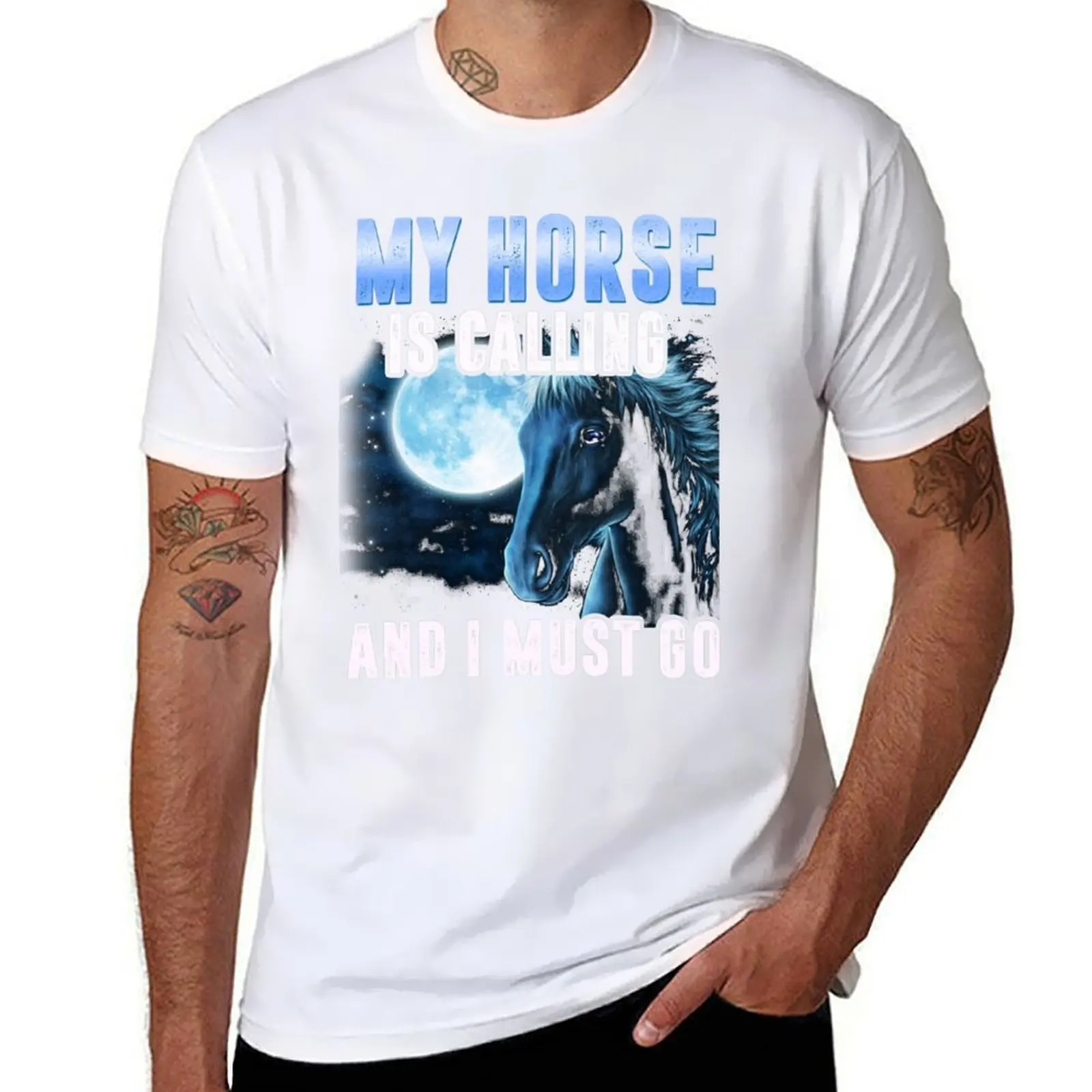 

MY HORSE IS CALLING AND I JUST GO T-Shirt black cotton t-shirt plain for man package t shirts for man graphic vintage T-Shirt