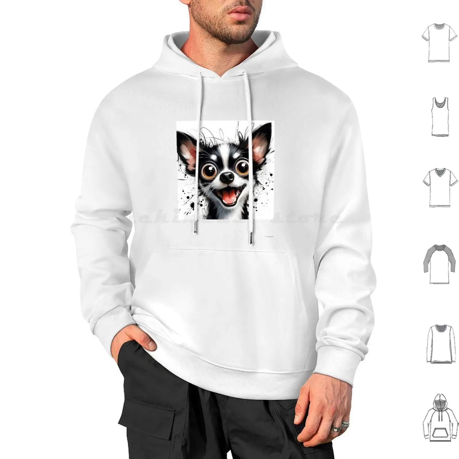 Funny Happy Chihuahua Pop Art Style Hoodie cotton Long Sleeve Chihuahua Funny Chihuahua Cartoon Chihuahua Popart Dog