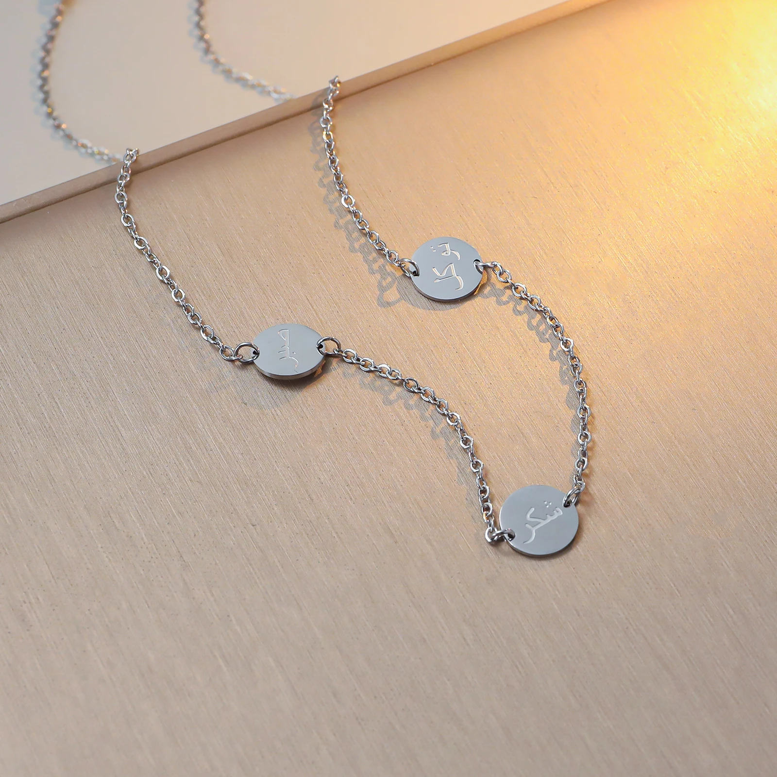 Minimalist Double Ring Islamic Scripture Necklace 304 Stainless Steel Women's Muslim Jewelry for Daily and Formal Occasions view 4