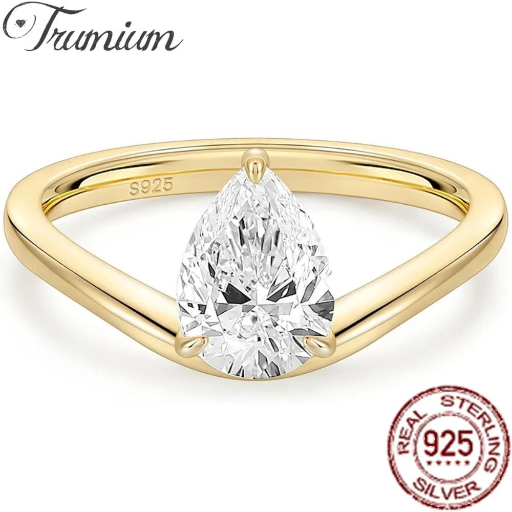 Trumium 2CT 925 Sterling Silver Waterdrop Cut Engagement Rings for Women CZ Bands Solitaire Curved Wedding Promise Gold Rings