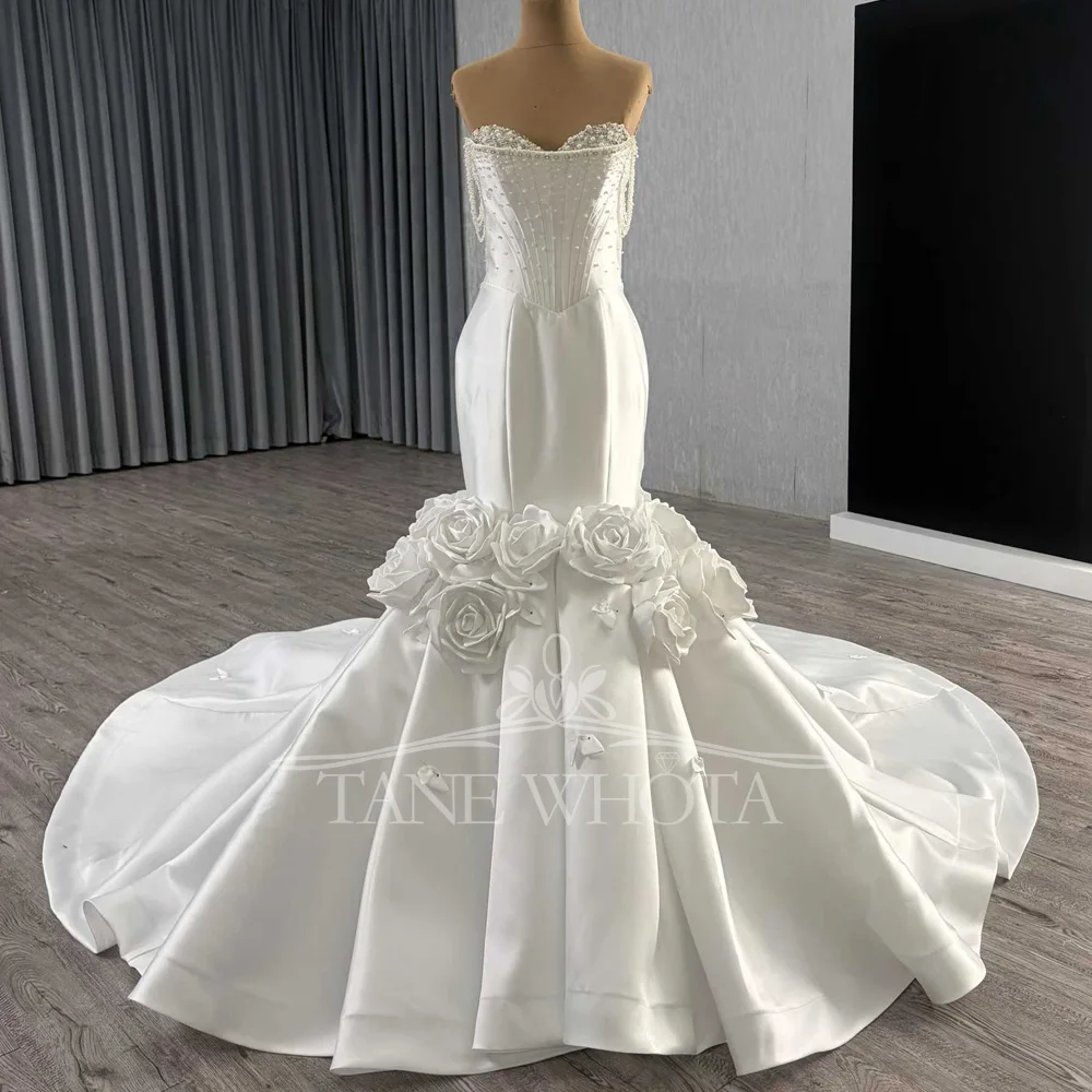 

Настраиваемое свадебное платье без рукавов в форме сердца со шнуровкой сзади, расшитое бисером, кристаллами, 3D цветы, стильное свадебное платье-футляр