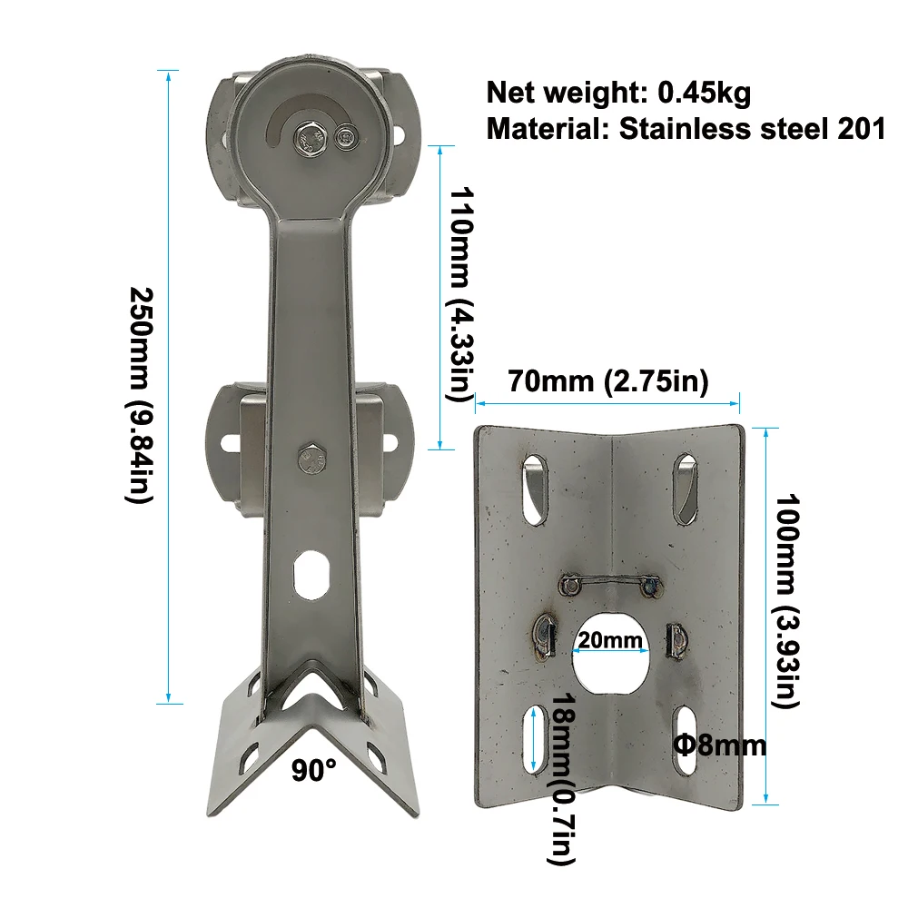 90 Degree Silver 201 Stainless Steel Double Camera Support Wall Corner Mount Bracket Holder For Two Cameras CCTV Surveillance