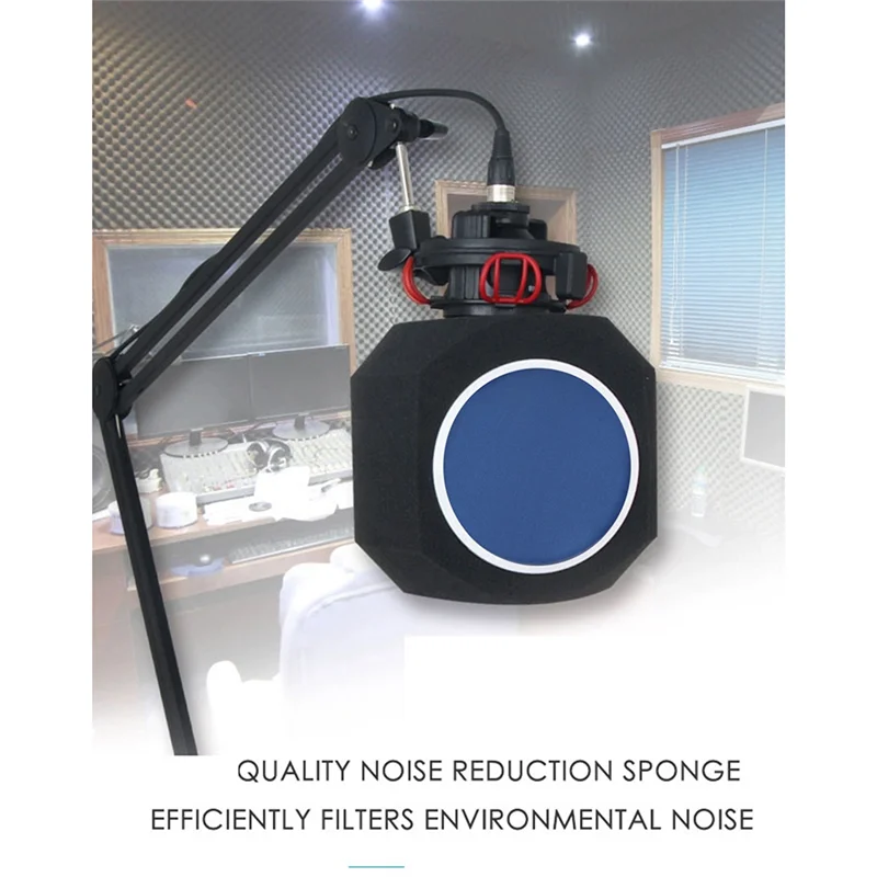 Pelindung Angin Mikrofon-Bola Isolasi Filter Akustik untuk Studio Rekaman Mikrofon Busa Penyerap Suara Segel Lima Sisi