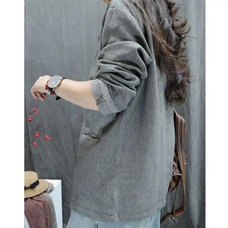 Costume d'affaires rétro en lin pour femmes, coupe ample, Thi Long Sve, Sli polyvalent, automne 2025