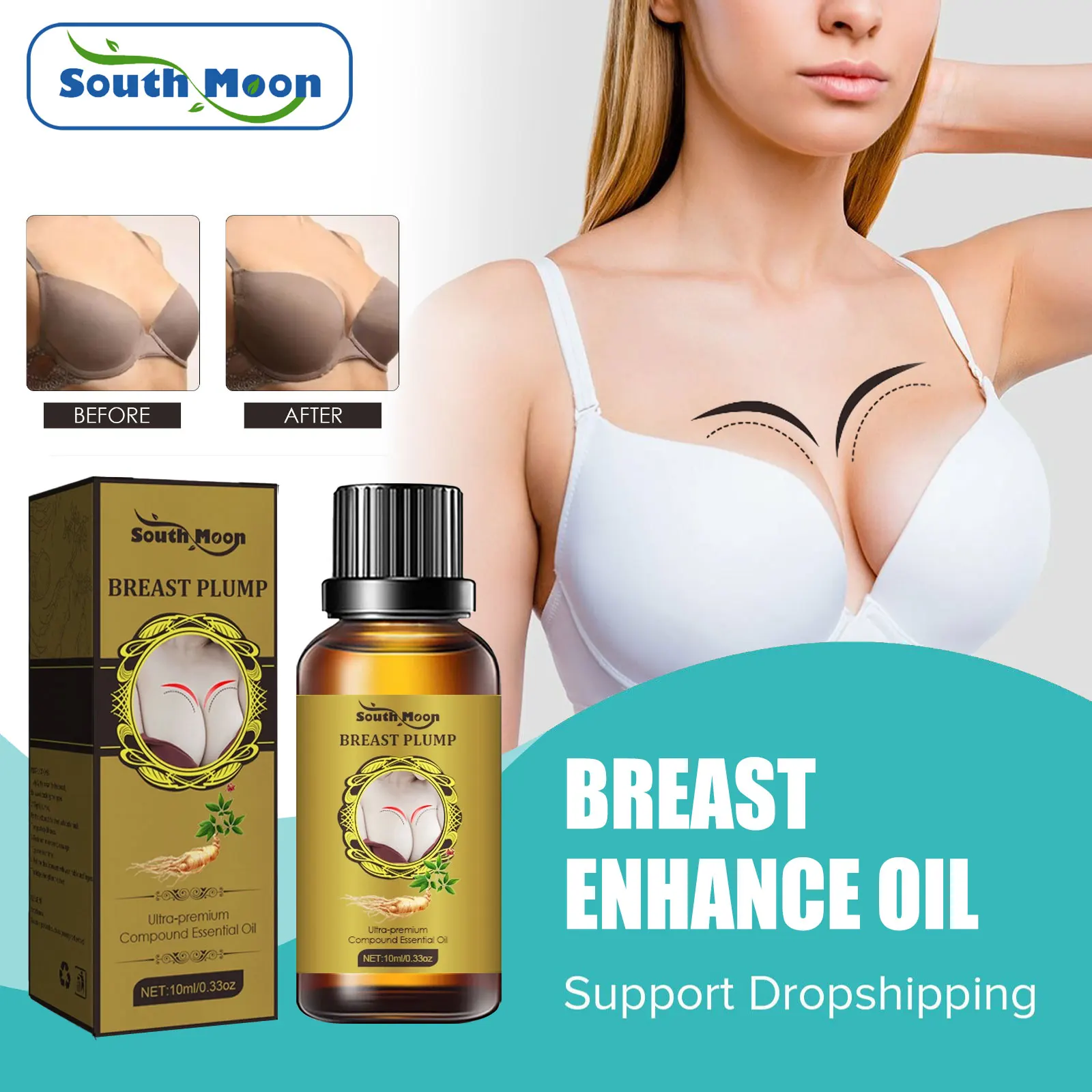 South Moon Breast Massage Essential Oil Chest Enhancement Bust Bigger Enlarge Boobs Plumping Regrowth Breast Lift Firming Care