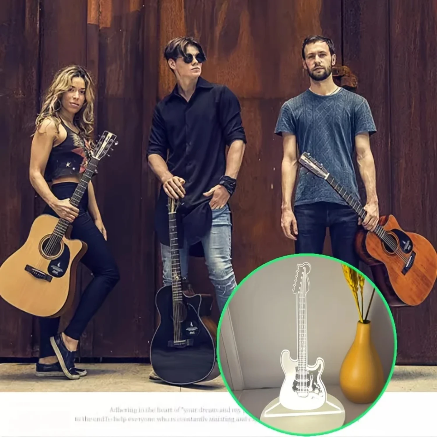 Guitarra estéreo 3D abajur, candeeiro de mesa acrílico com LED, branco quente luz de mesa, aconchegante atmosfera noturna, perfeito, único, novo