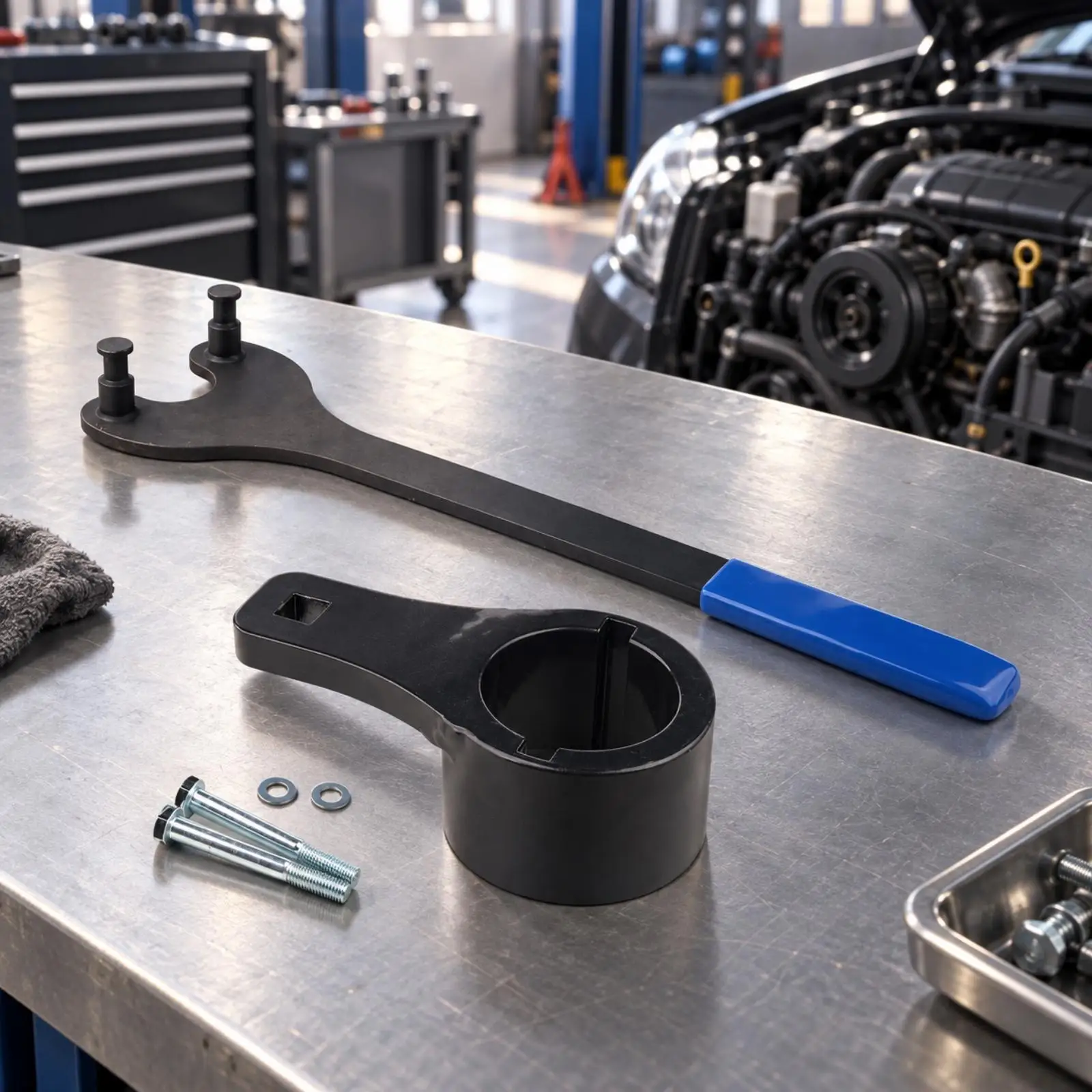 Crankshaft Pulley Holder Black-Finished Metal Pulley Holder with Handle Rigid Leverage-Focused for Automotive Mechanics
