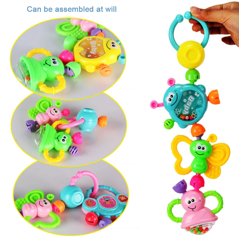 7pcs/set Hand Knocking Rattle Dumbbell Early Educational Toy for Kids Hand Bell Baby Toy 0-3 Years Infant Hand Grab Rattles