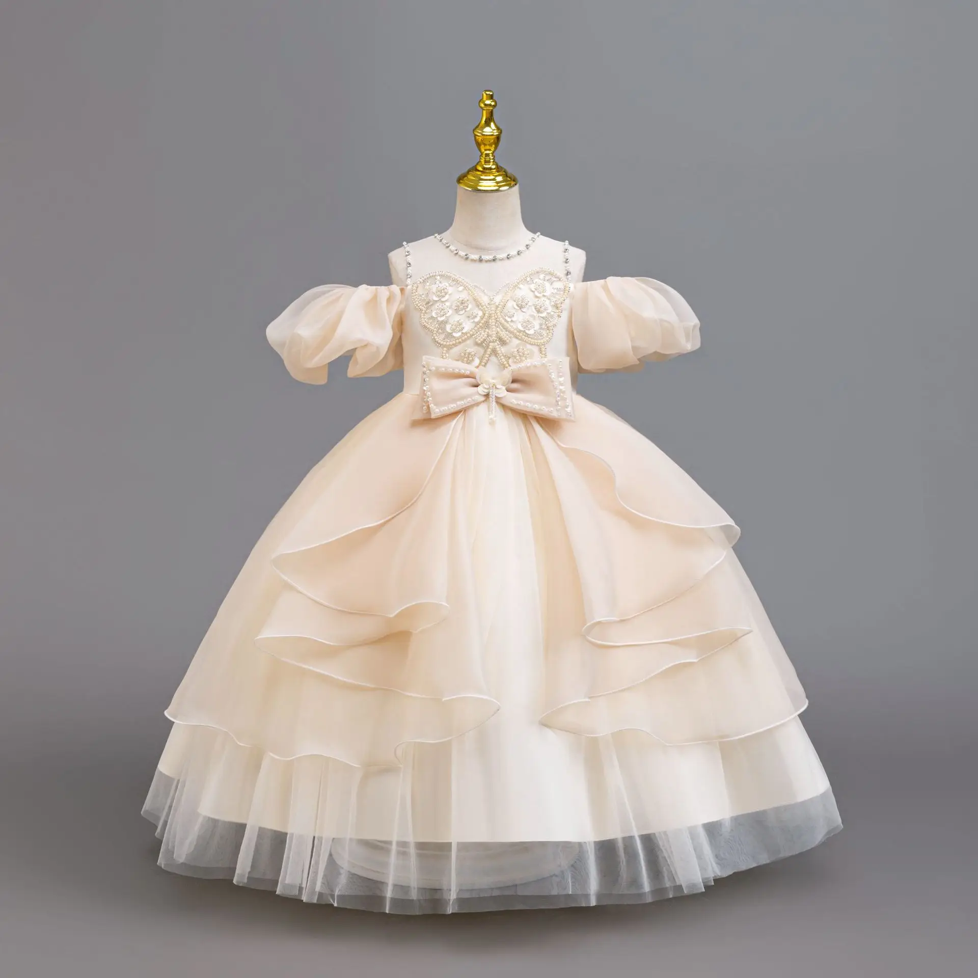 HETISO Elegant Dress For Girl Beading Children's Ceremony Festive Party Ball Gown Butterfly Sequins Kids Wear 3-10 Years