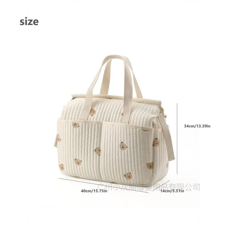 ใหม่ความจุสูงกระเป๋าปักหมีแม่และกระเป๋าถือเด็กขวดนมผ้าอ้อมแบบพกพารถเข็นเด็กกระเป๋า
