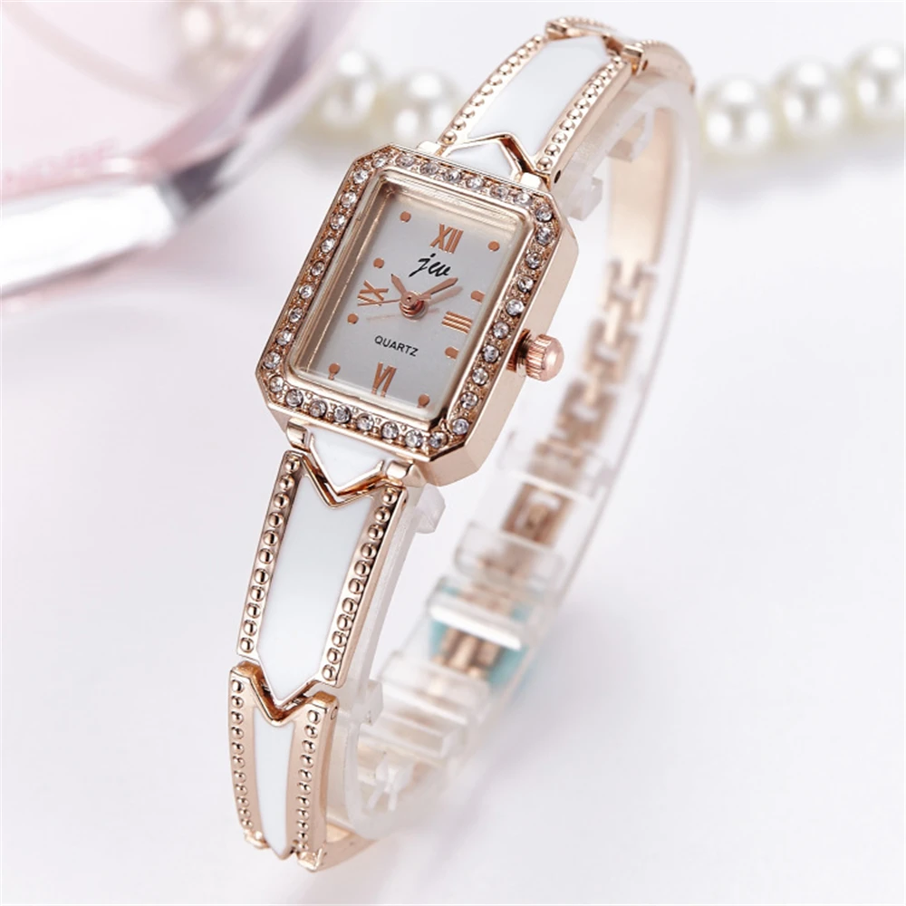 fashion rectangle steel rhinestone women bracelet watch