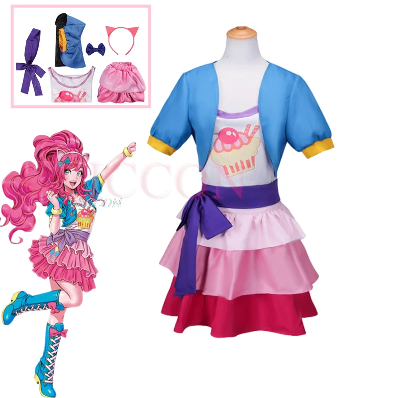 

Anime Little Pony Pinkie Pie Cosplay Costume Halloween Christmas Party Lovely Princess Skirt Fashion Uniform Outfit Kids Adult