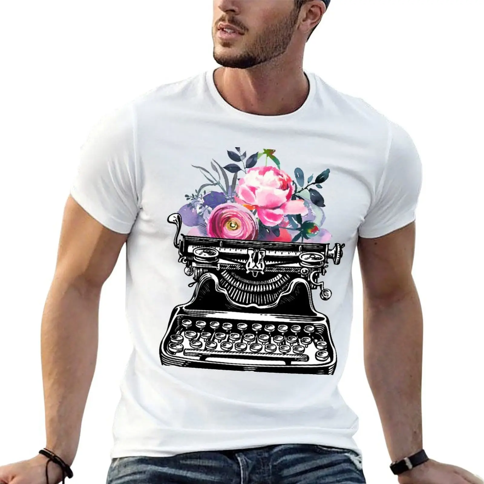 

Vintage typewriter, watercolor flowers, flowers, watercolor, writer gift, writer, type, typewriter T-Shirt