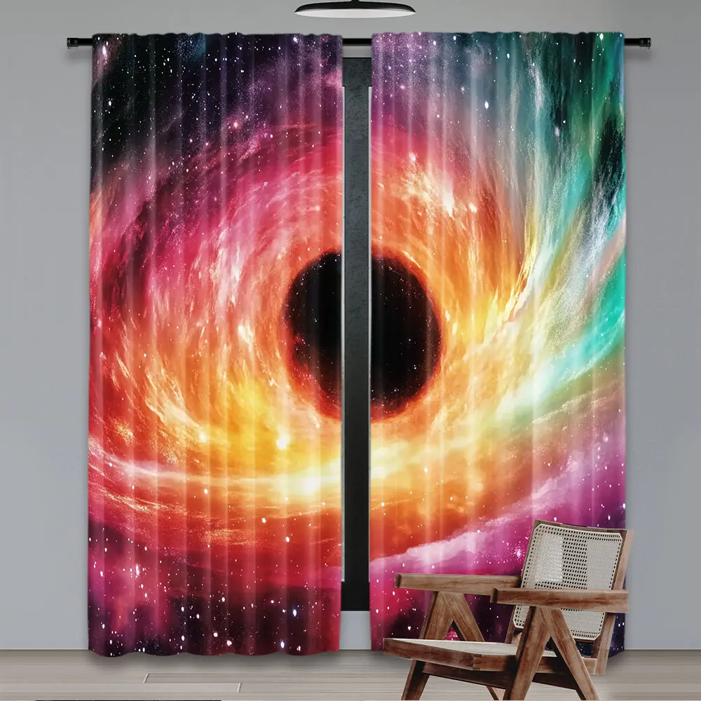 2Pcs Galaxy Curtain Colorful Astronomy Of A Spiral Galaxy Stars Stardust And Cosmos Suitable For Bedroom Bathroom Living Room