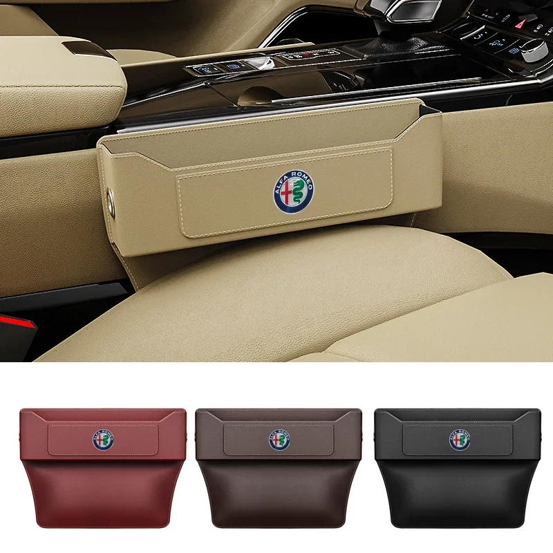 Car Seat Gap Storage Box Leather Crevice Side Pocket Wallet for Alfa Romeo 147 156 166 159 Giulietta Giulia Mito Stelvio Brera