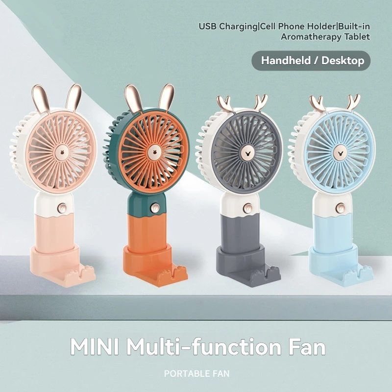 

New Handheld Multifunctional Mini USB Fan with Phone Holder Rechargeable Desk Fan for Bedroom Student Desk Outdoor