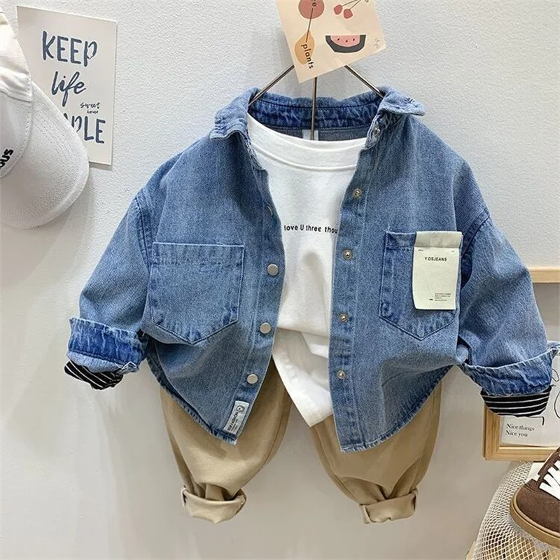 Boys Baby\'s Kids Blouse Jacket Outwear 2023 New Jean Spring Autumn Shirts Cotton Gift Plus Size Children\'s Clothing