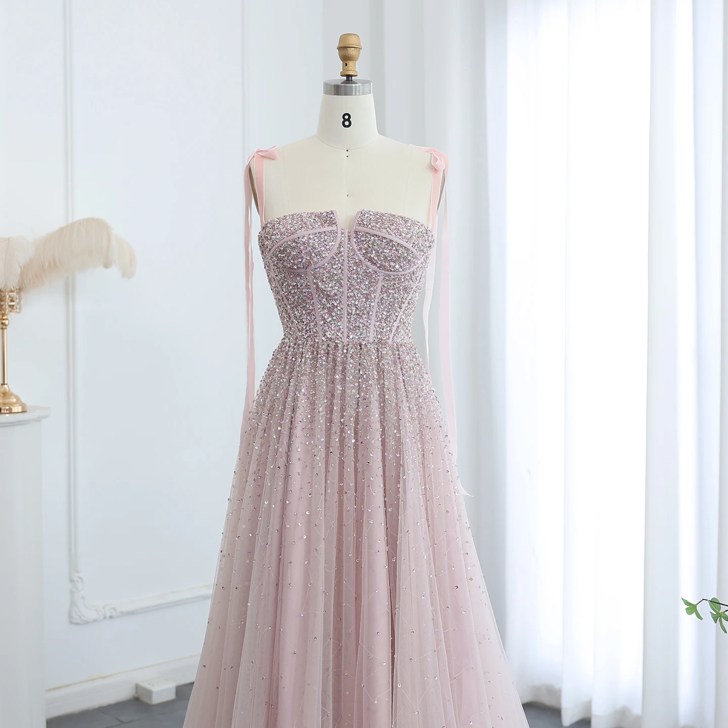 Sharon Said Luxury Beaded Wine Red Blush Pink Dubai Evening Dresses with Straps Women Arabic Wedding Party Gown SS263 Customized image 6