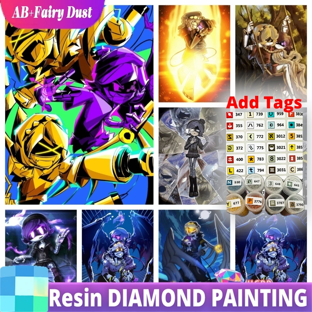 AB Fairy Dust Comes with DMC stickers M-Murder-r-D-Drones-s Anime Diamond Painting Kit 5D DIY Cartoon Diamond Embroidery Handmad