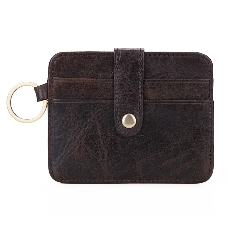 Vintage novo couro genuíno titular do cartão de crédito dos homens mini carteira fina moeda bolso bolsa caso do cartão de identificação pequeno saco de dinheiro