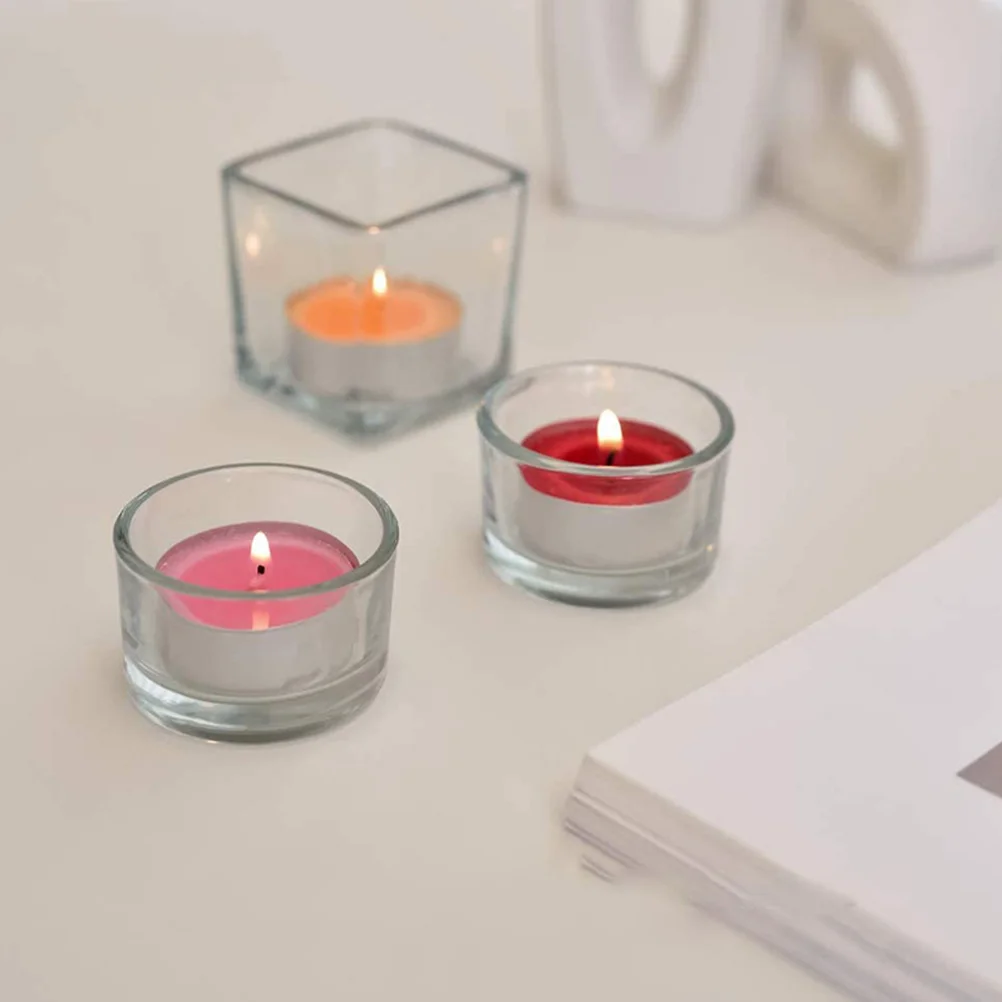 

12 Pcs Dripping Water Glass Cup Tea Lights Tealight Candles Clear Holder