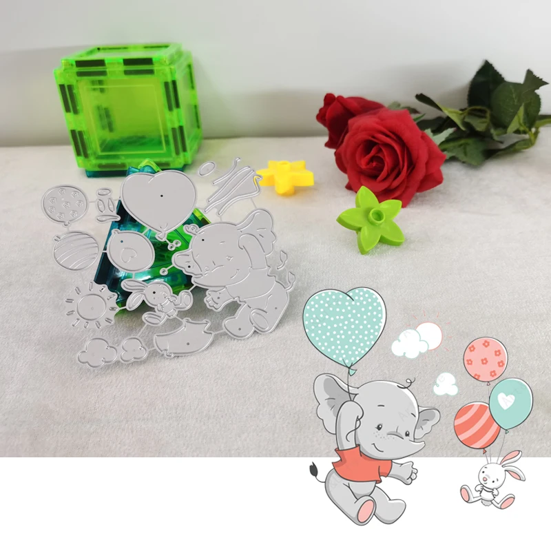 

2023 DIY Scrapbooking Metal Cutting Dies Little Elephant and Bunny Rabbit Stencils Die Cut Album Paper Card Handicrafts