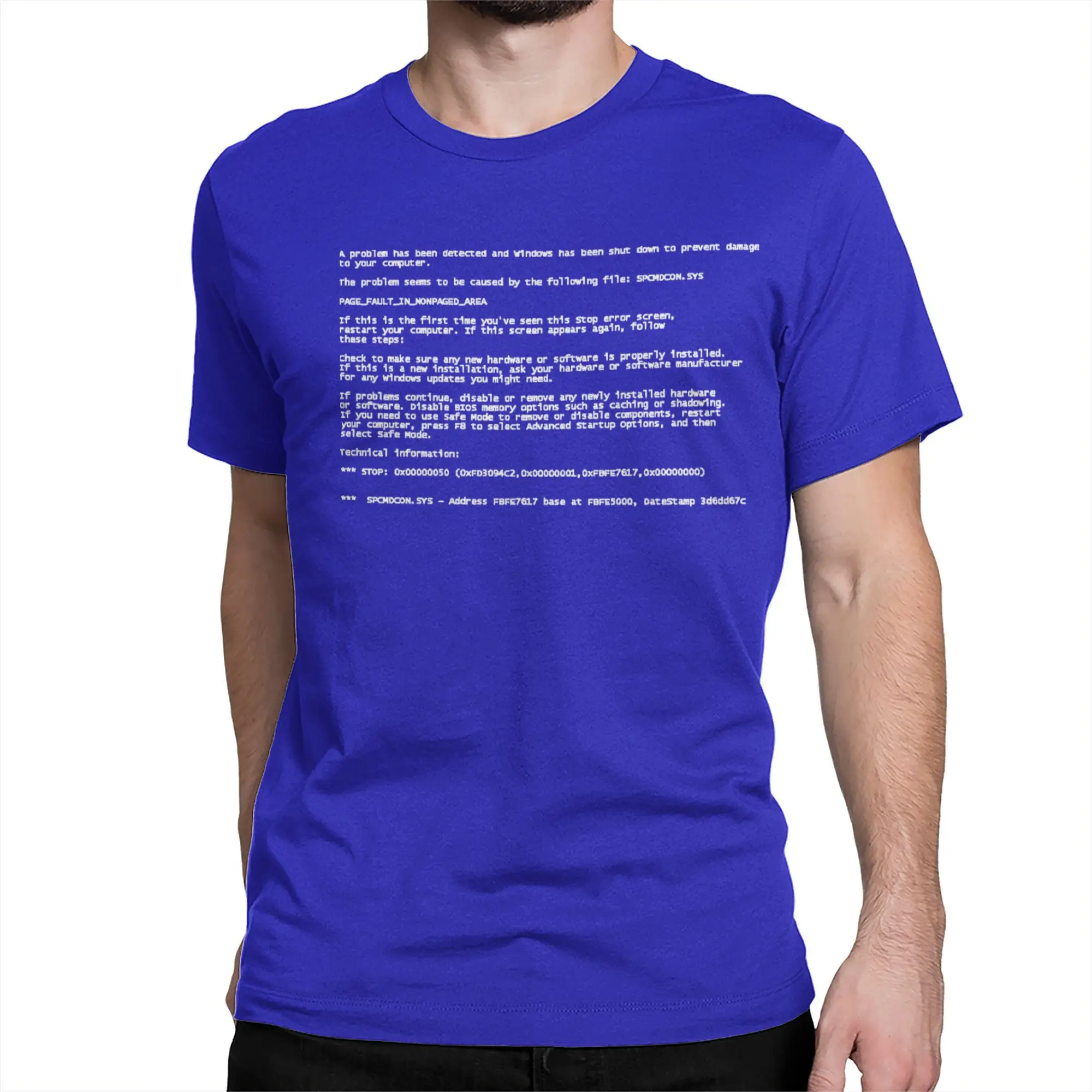 Blue Screen of Death Men Women's T Shirts Stop Error BSOD System Error Windows XP Tees Round Collar T-Shirts Cotton Big Size