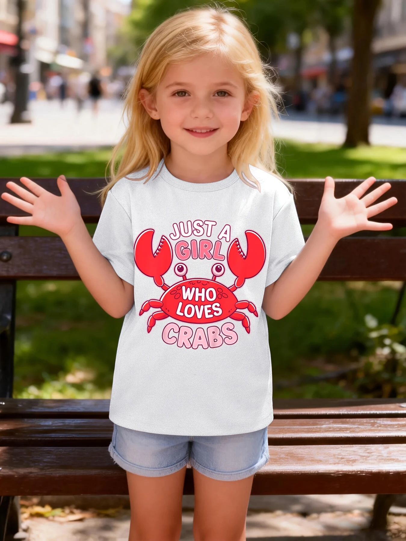 Just A Girl Who Loves Crabs Graphic Print T Shirt Boys Girls Cute Crab Short Sleeve Tee Family Matching Kids Cotton Daily Tops