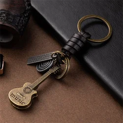 European And American Retro Keychain Creative Small Guitar Leather Keychain Braided Cowhide Key Backpack Pendant