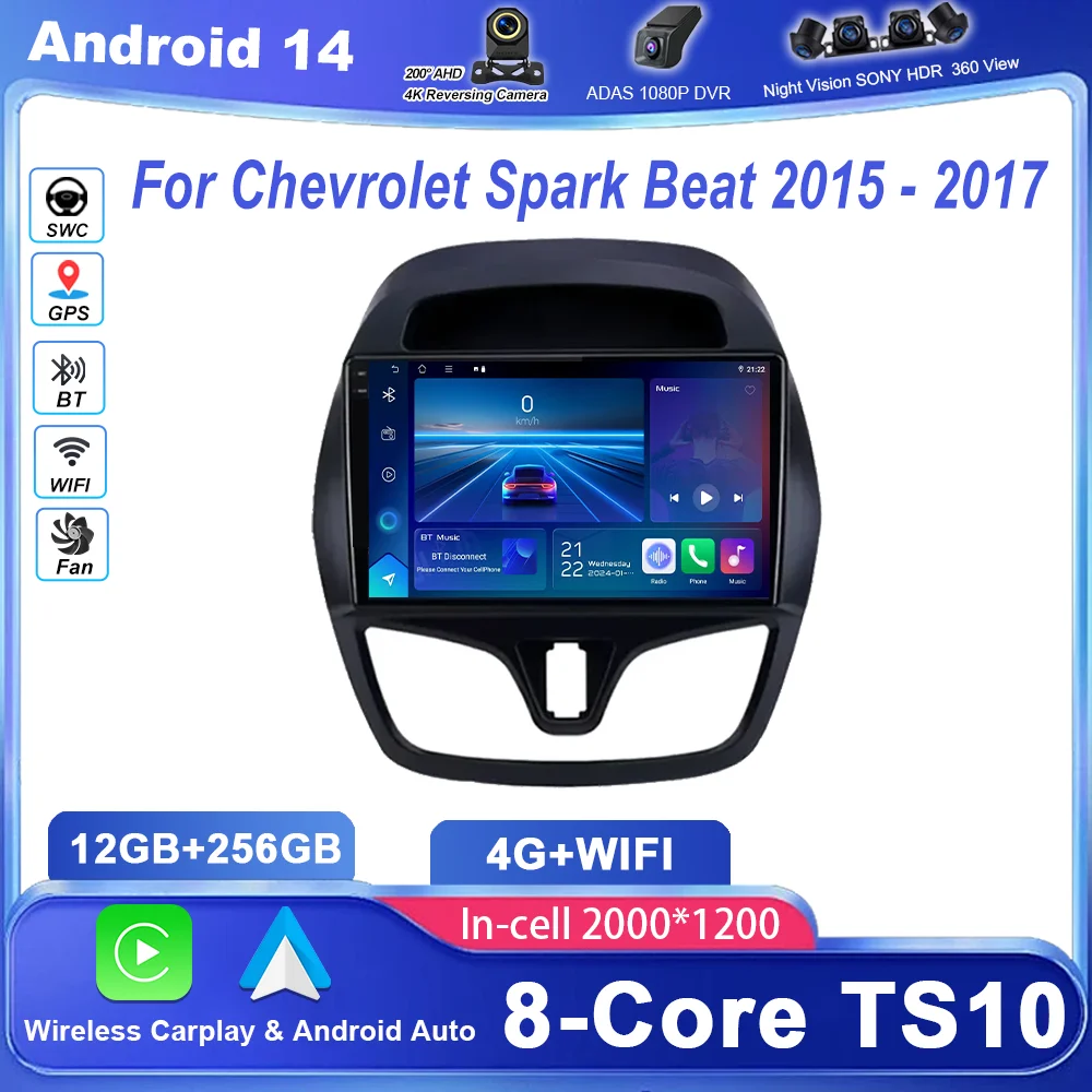 

Car Android GPS Navigation For Chevrolet Spark Beat 2015 - 2017 Auto Radio Stereo Head Unit Multimidia Player Carplay 2DIN DVD