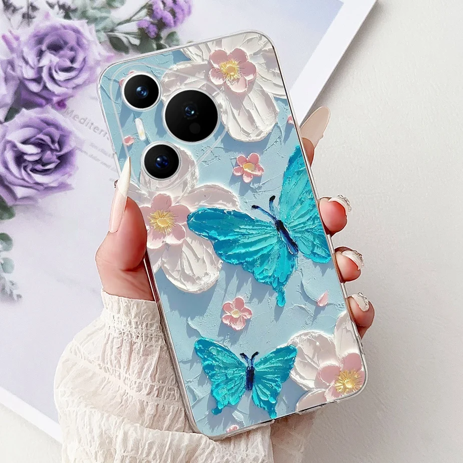 For Huawei P60 Pro Case Beautiful Flowers Butterfly Painted Cover Soft Slim Phone Case For Huawei P60 Art P 60 Pro P60Pro Bumper