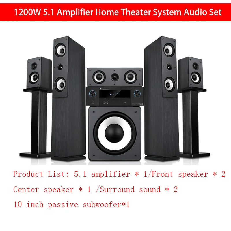 1200W 5.1 Home Theater Sound System 5.1 Amplifier Set High Power HiFi Combination Speaker Subwoofer Passive Speaker HD Amplifier