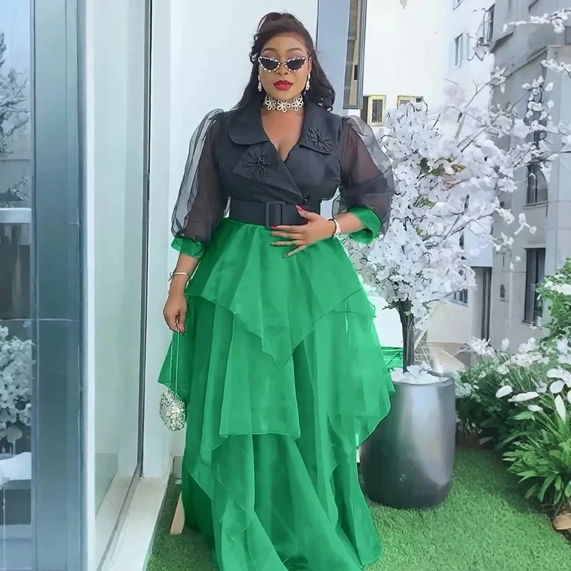 

African Summer Dresses For Women Puff Sleeve Dress Elegant Layered Skirt Clothing Plus Size Djellaba Africa Daily Wear 2025 New