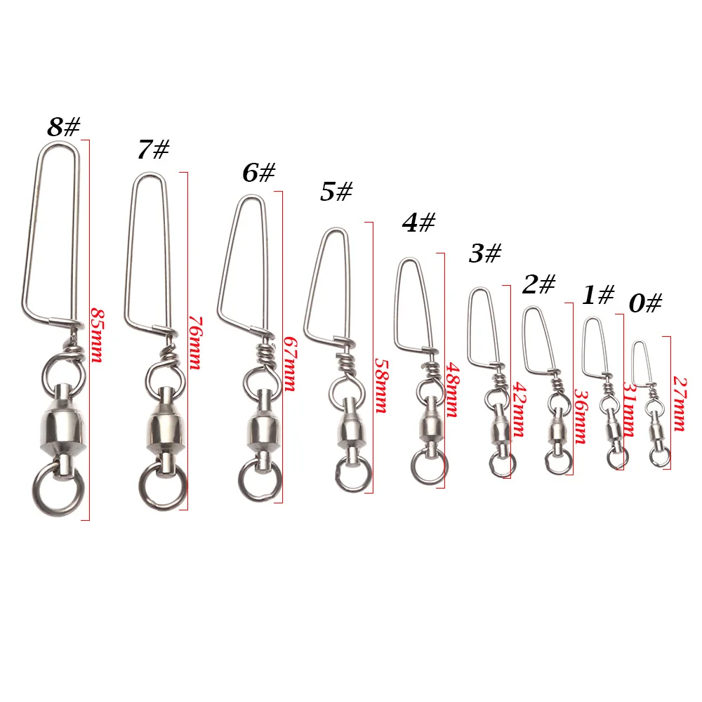 5/10 قطعة موصل الصيد المفاجئة مع حجم الدبوس 0 #   إلى 8 #   الفولاذ المقاوم للصدأ الصلبة حلقة المتداول قطب الثقيلة الكرة تحمل برميل