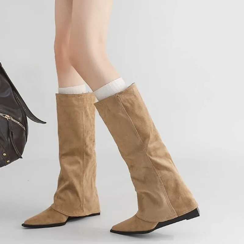 أحذية ذات ثنيات متوسطة الساق، أحذية عصرية بمقدمة مدببة ونعل ناعم ومضادة للانزلاق ومقاومة للاهتراء