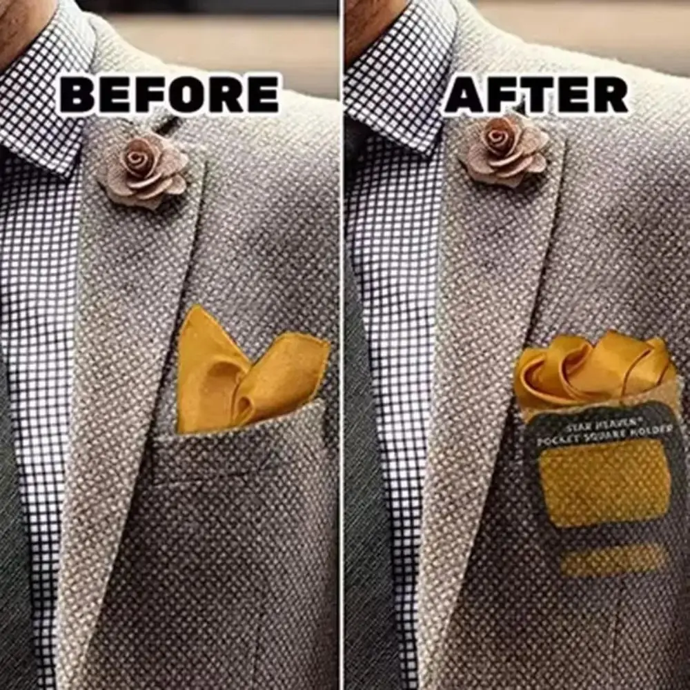 New PP Pocket Squares Holder Black Universal Size Handkerchief Keeper Scarf Silk Fixed Clip Men